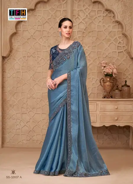 Metal Blue Colour Silver Screen 32007 A Hit By Tfh Party Wear Saree Wholesale Price In Surat